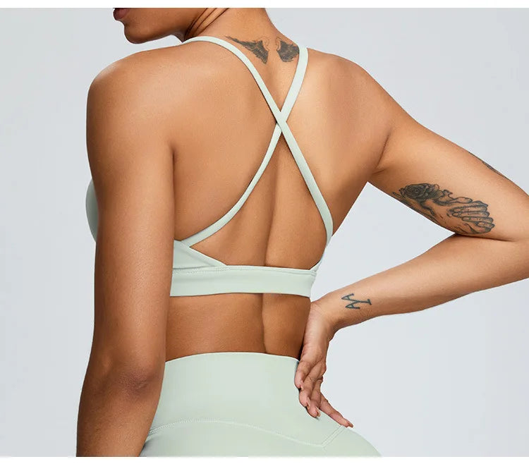 Solid Color Cross Back Women Fitness Underwear Sports Bra Running Top Gym Yoga Athletic Tight Workout Jog Soft With Backless Bra