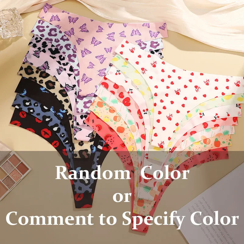 5Pcs Women Ultra-thin Seamless G-string Seamless Print Thongs Sexy Panties Ladies Soft Cute Thongs Female S-XL T-Back Panties