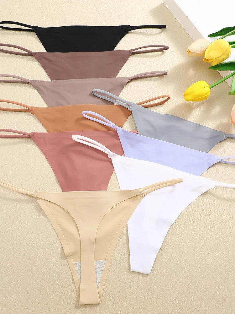 6PCS/SET Seamless Thong Women Thin Strap Low Waist High Flexibility Panties Sexy Ladies Briefs Comfortable Multicolor Underwear