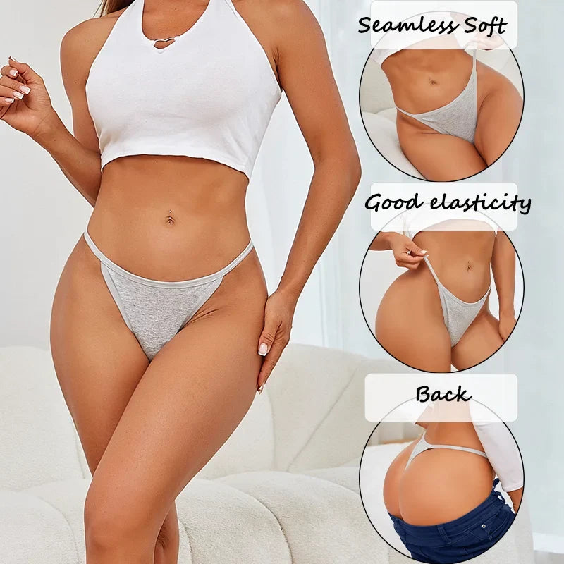 3PCS Seamless Cotton Thong Women Thin Strap Low Waist High Flexibility Panties Sexy Underwear Ladies Briefs T-back Soft Women