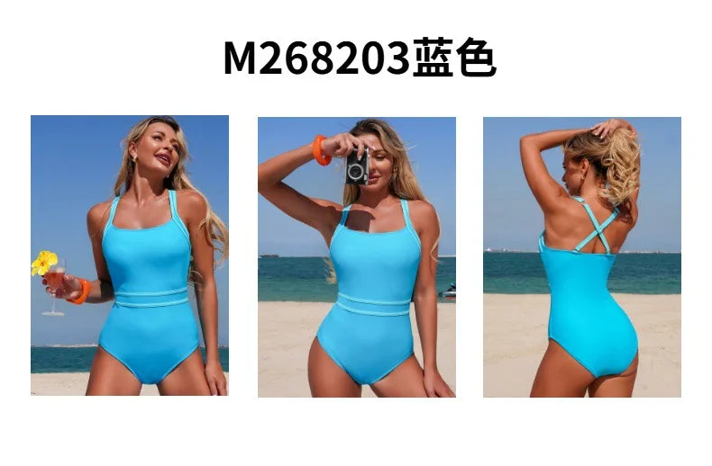 Sexy Black White Patchwork Swimwear Women 2026 Halter Back Cross Tummy Control One Piece Swimsuit Beach Holiday Bathing Suits