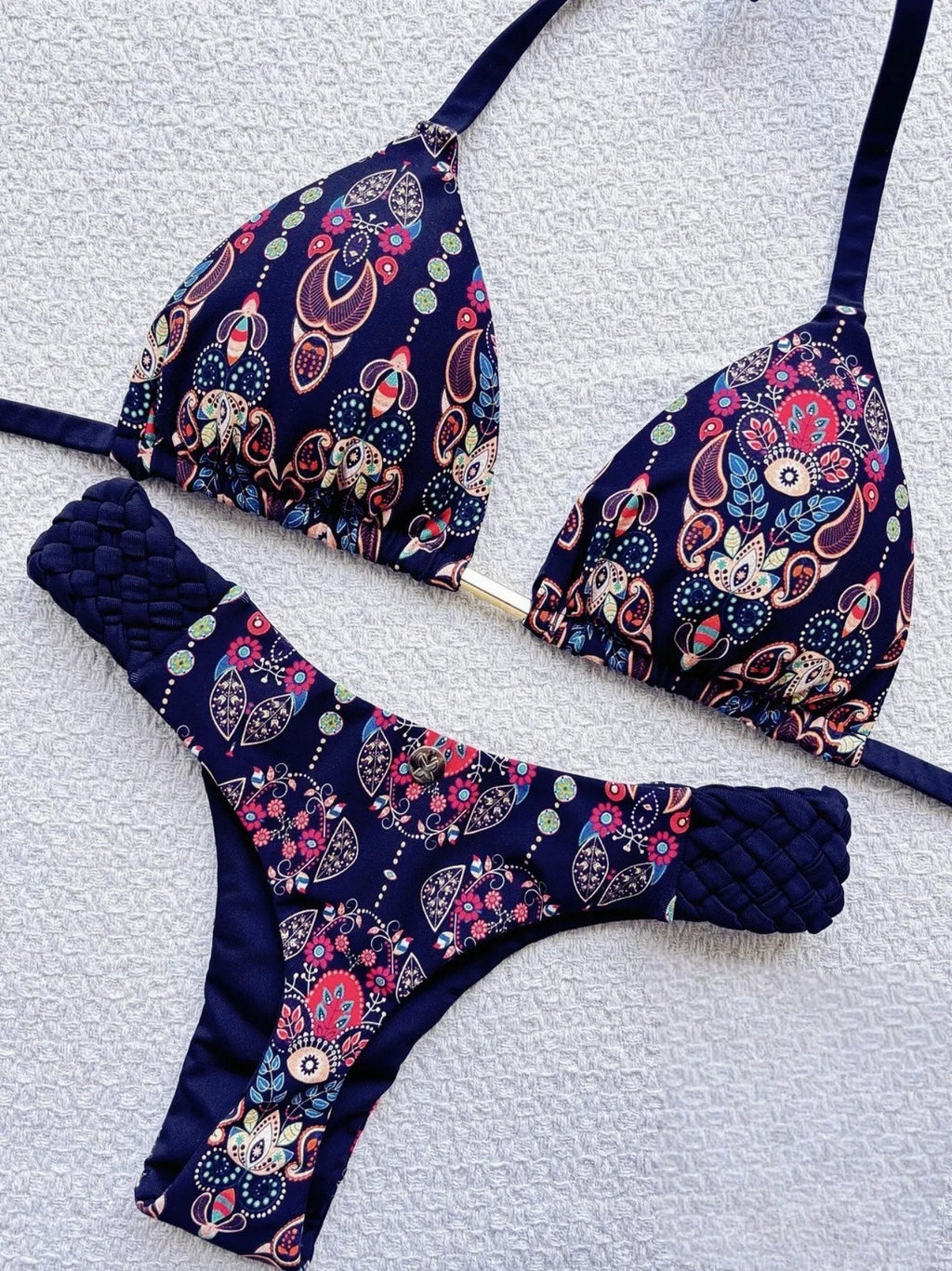 Sexy Vintage Print Bikini Set 2025 Women Orange Cut Out Weave Thong Swimsuit Bather Bathing Suit Two Piece Swimwear Biquini