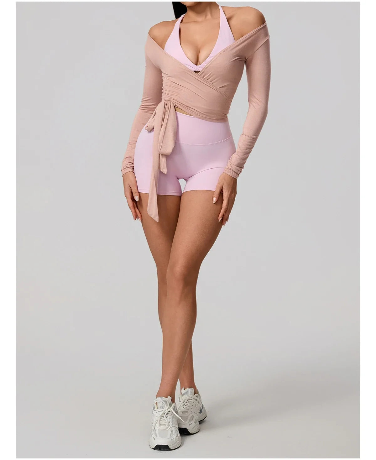 Hearuisavy Summer Women's Yoga Shirt Long Sleeve Sportswear Gym Breathable Quick Dry Sports Top Pilates Dance Ballet Wrap Tops