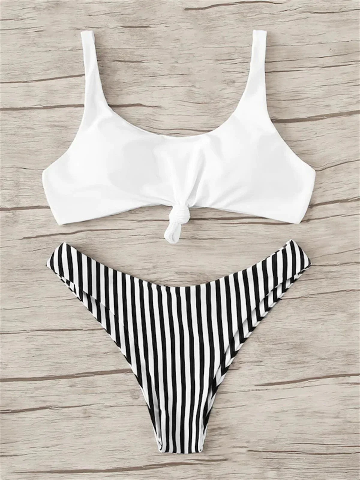Sexy Micro Bikini 2025 Women Swimsuit Scoop Neck Striped Swimwear Knot Bow Fringe Summer Beachwear Bathing Suit Push Up Biquini