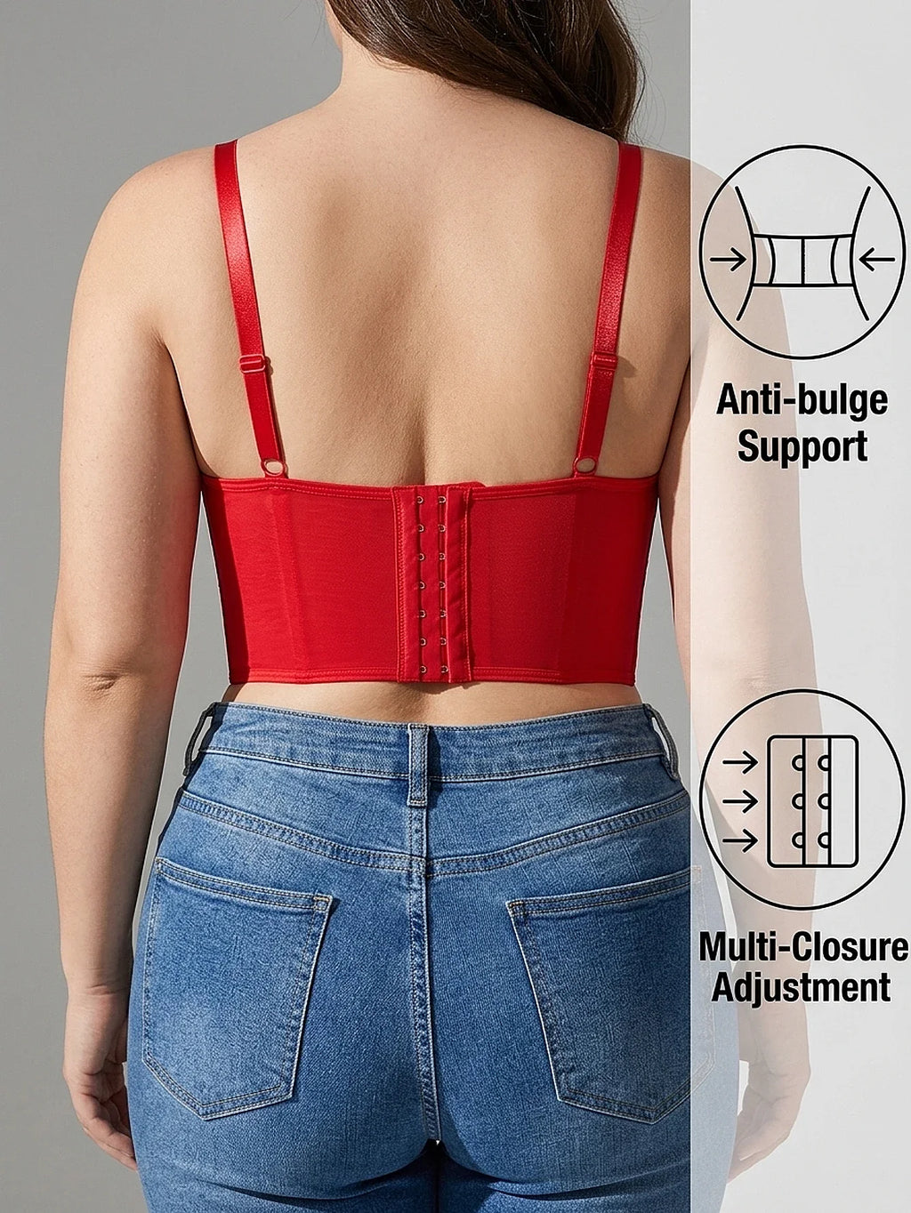 Plus Size Floral Embroidered Lace Bustier Bra – Push Up, Tummy Control & Non-Slip Corset Top