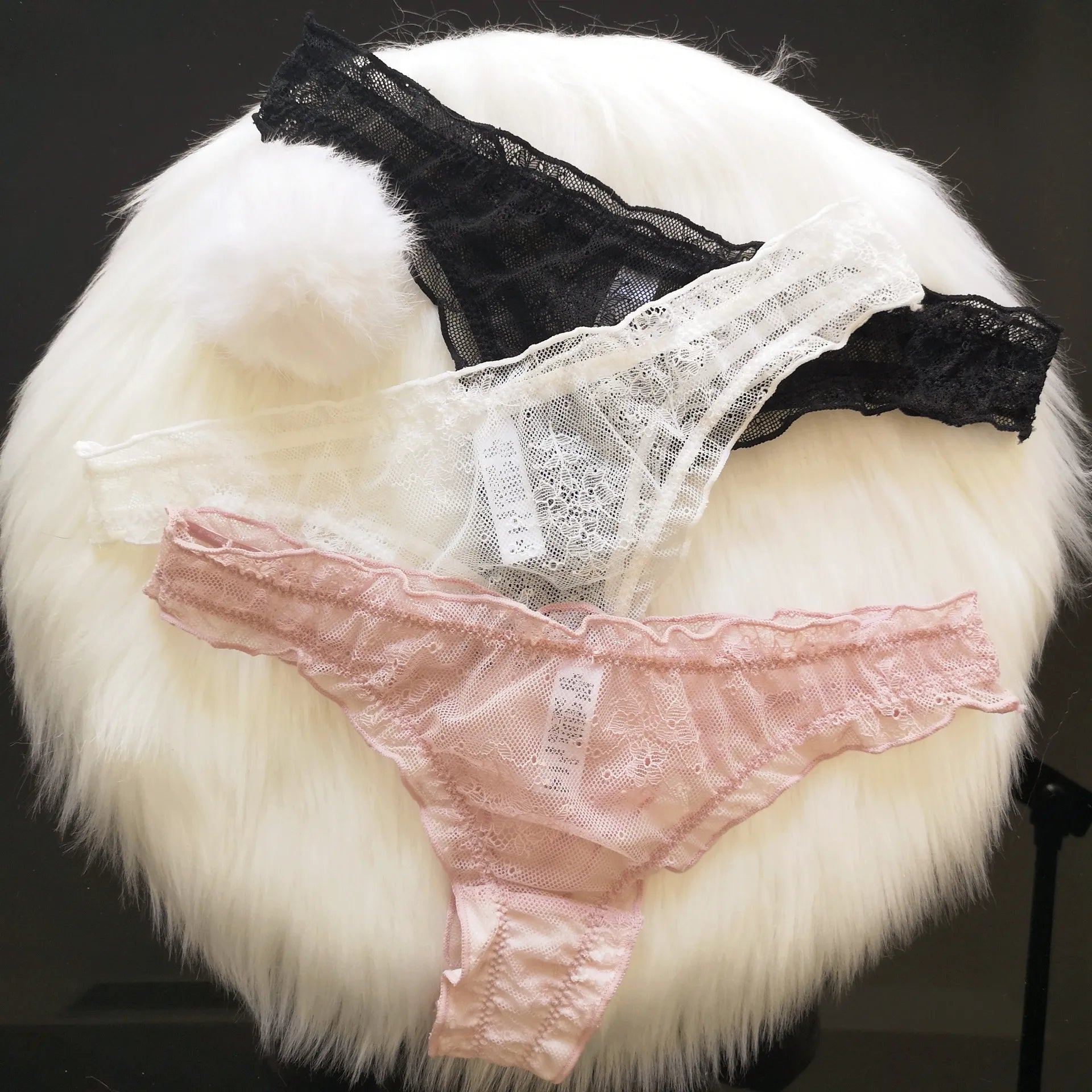 Sexy Panties Cute Rabbit Tail Women's Thong Lace Briefs Transparent Underwear Comfort Breathable Low Rise G string Underpants