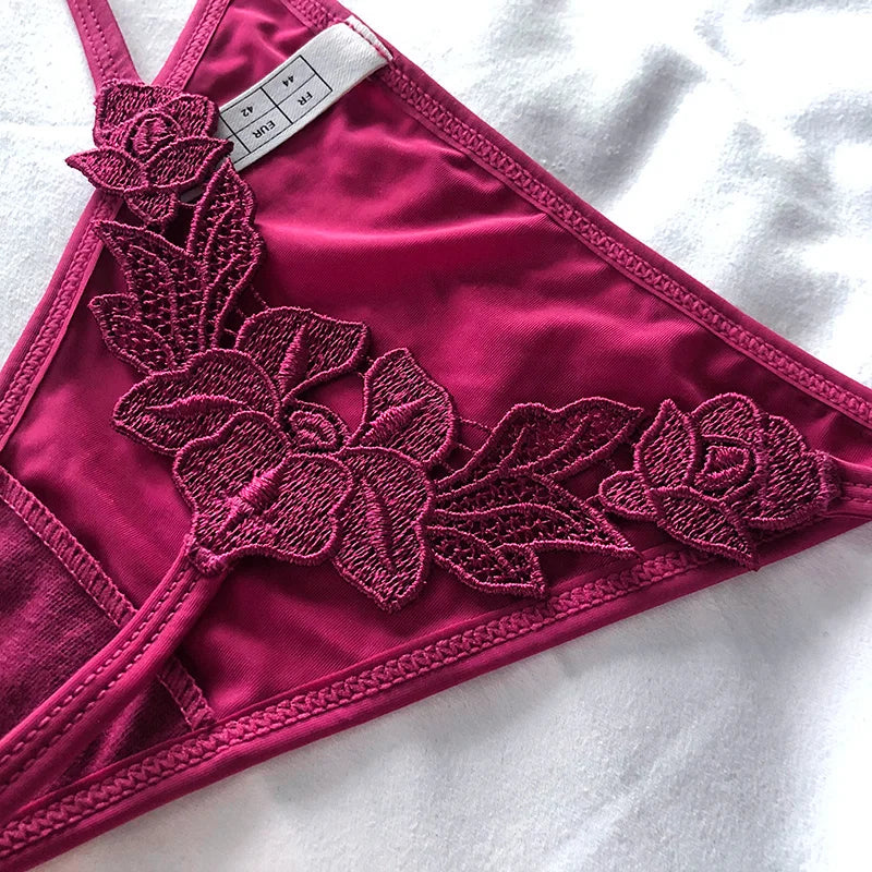 Floral Embroidery Sexy G String Underwear Women Panties T-Back Briefs Female Lingerie Erotic Girls Thongs Bikini Size S-XXL