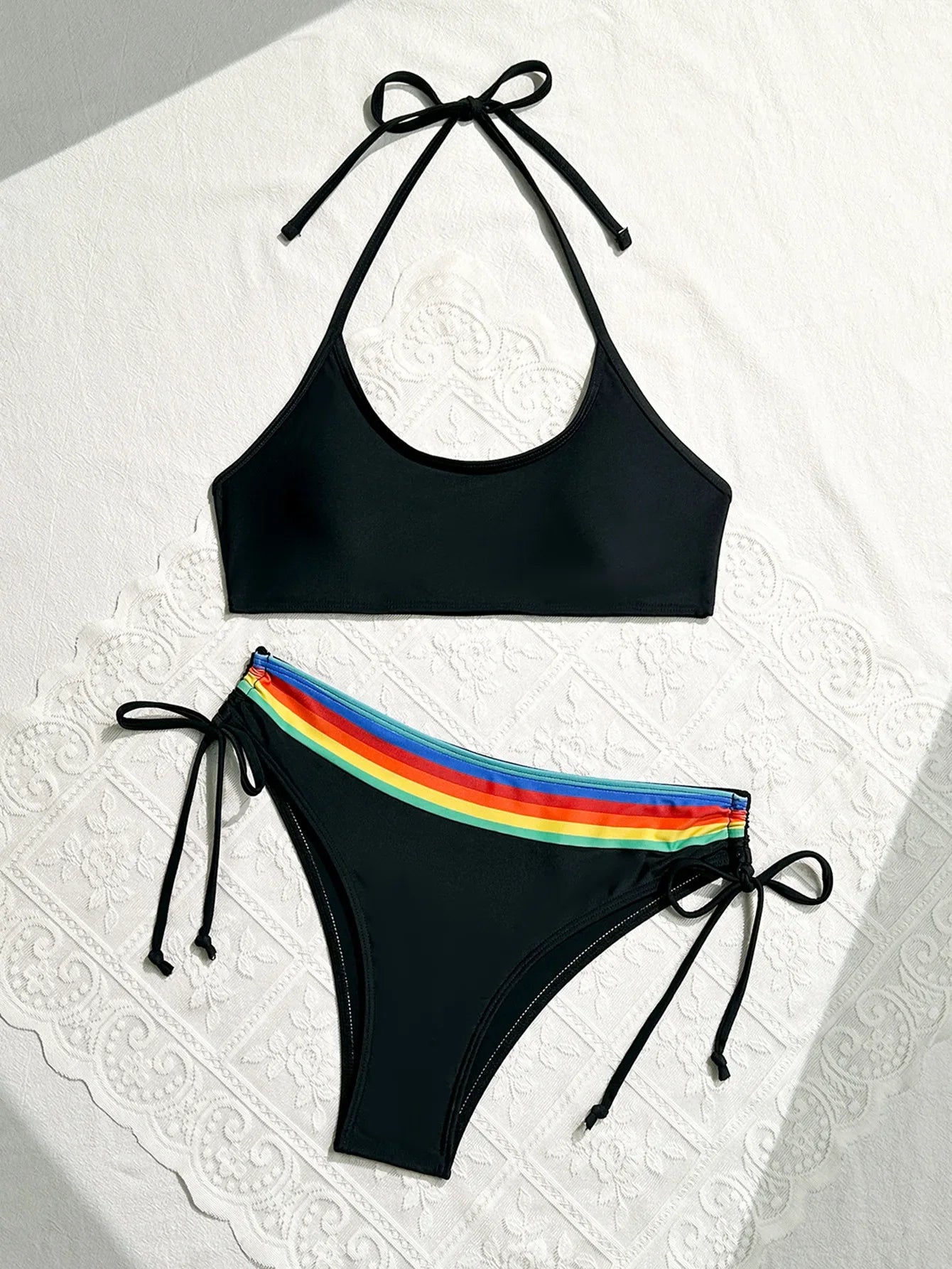 Women's Rainbow Color Bikini Set Sexy Beach Vacation Backless 2 Piece Swimsuit 2024 Summer Bathing Suit Bra Push Up Swimwear