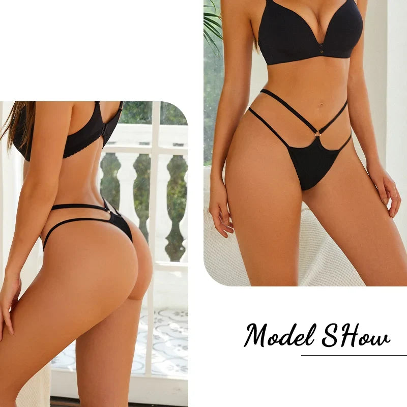 5PCS Women Sexy Cotton Panties Two Belts Hollow Out G-String Thongs Breathable Underwear for Female Solid Color Lingerie S-XL