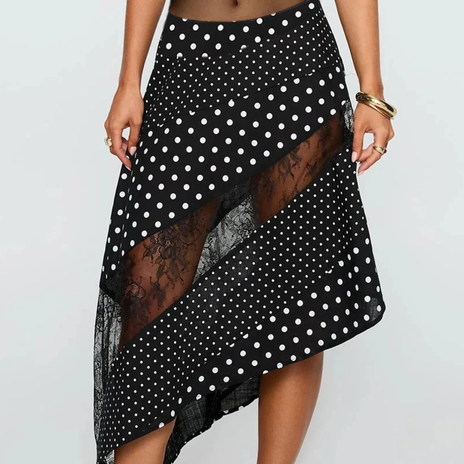 New Irregular Women Lace Flowy Midi Skirt Vintage Low Waist Floral Print Long Skirt Lightweight Summer Sexy Club Party Skirt