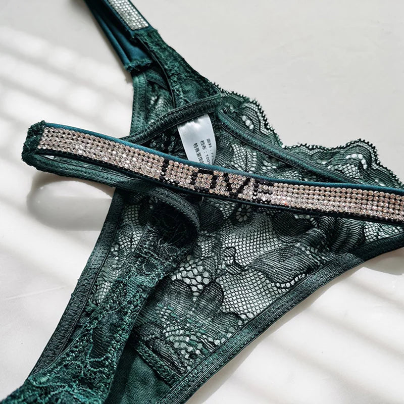 Rhinestone Lace Letter Sexy G String Women Panties Seamless Girls Underwear Transparent Thong For Female Low Rise Ladies Briefs