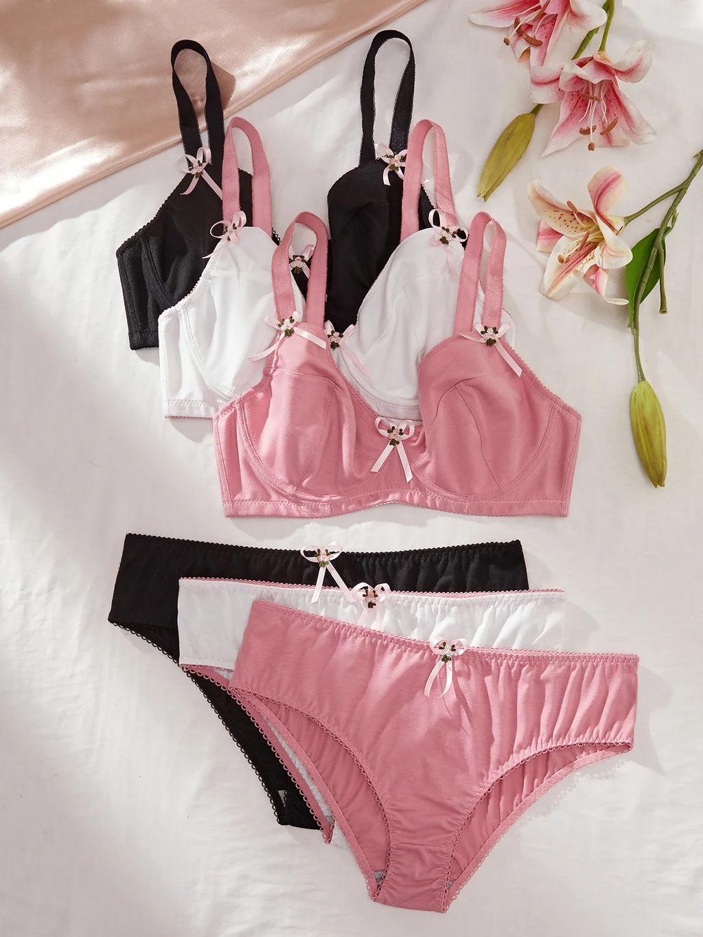 Plus Size Women's Underwear Set Thin Cup Push up Bra with Underwire Side Support Comfortable Stretchy Panties