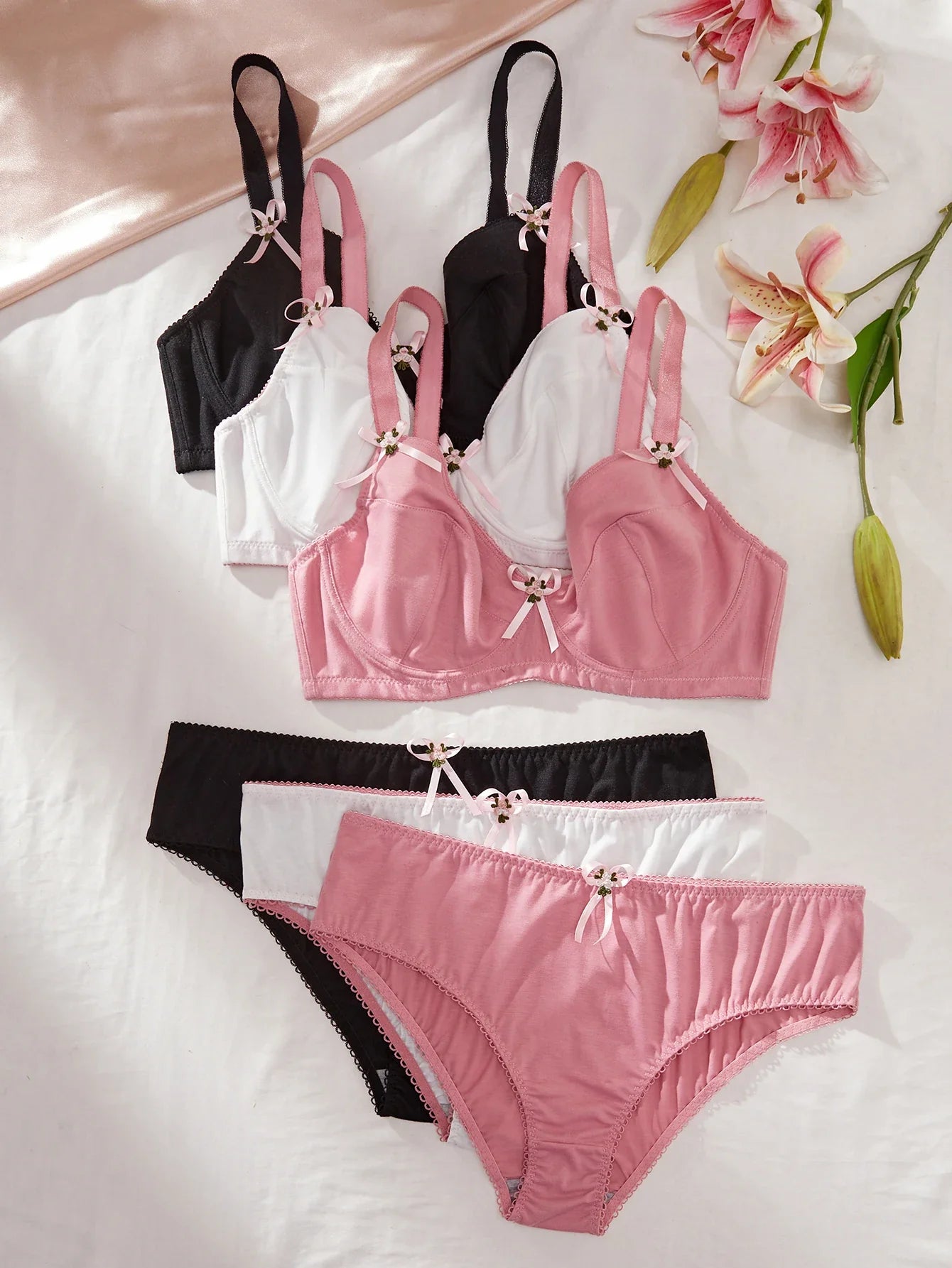 Plus Size Women's Underwear Set Thin Cup Push up Bra with Underwire Side Support Comfortable Stretchy Panties