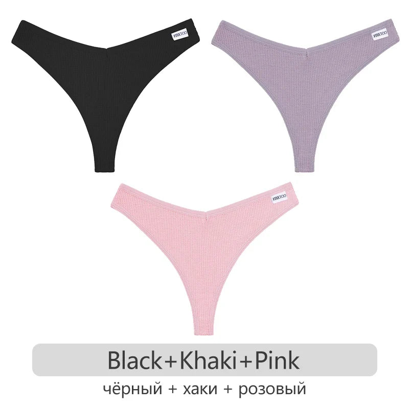 3Pcs/set Women Cotton Waffle Style G-string Panties Ladies Soft Thongs Female S-XL Low-Rise T-Back Panties Bikini Underwear 2023
