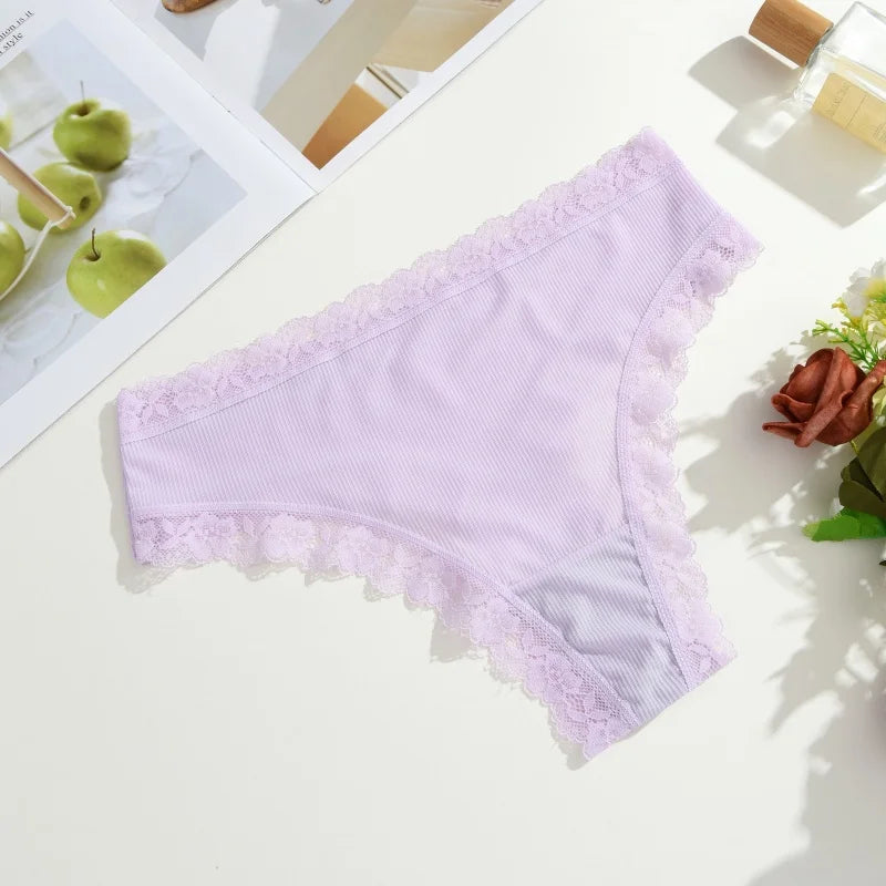3Pcs Women Cotton Lingerie Sexy Thong Soft Fashion Panties Femme Design Underwear Pantys Underpant Lingerie Lace Intimates S-XL