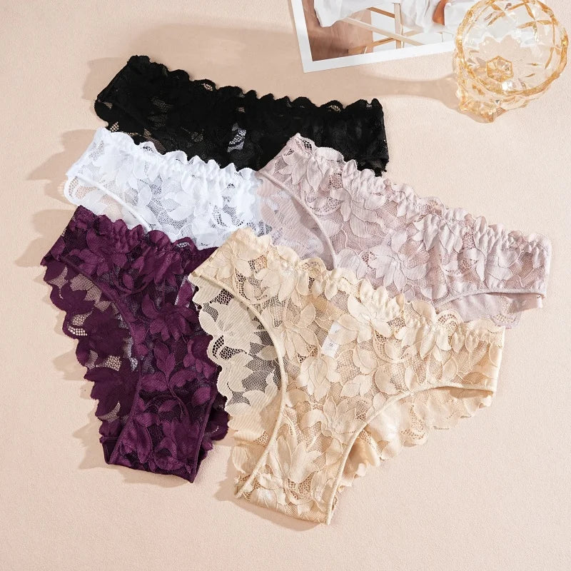 Sexy Floral Lace Underwire Bras Panties Sets Hollow Out See-Through Romantic Lingerie Underwear Sexy Women Panties S-XL