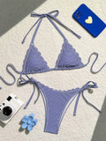 Women's Blue Stripe Print Two Piece Swimsuit Sexy Mini Triangle Cup Bra Halter Backless Bikini Set 2024 Summer Beach Swimwear