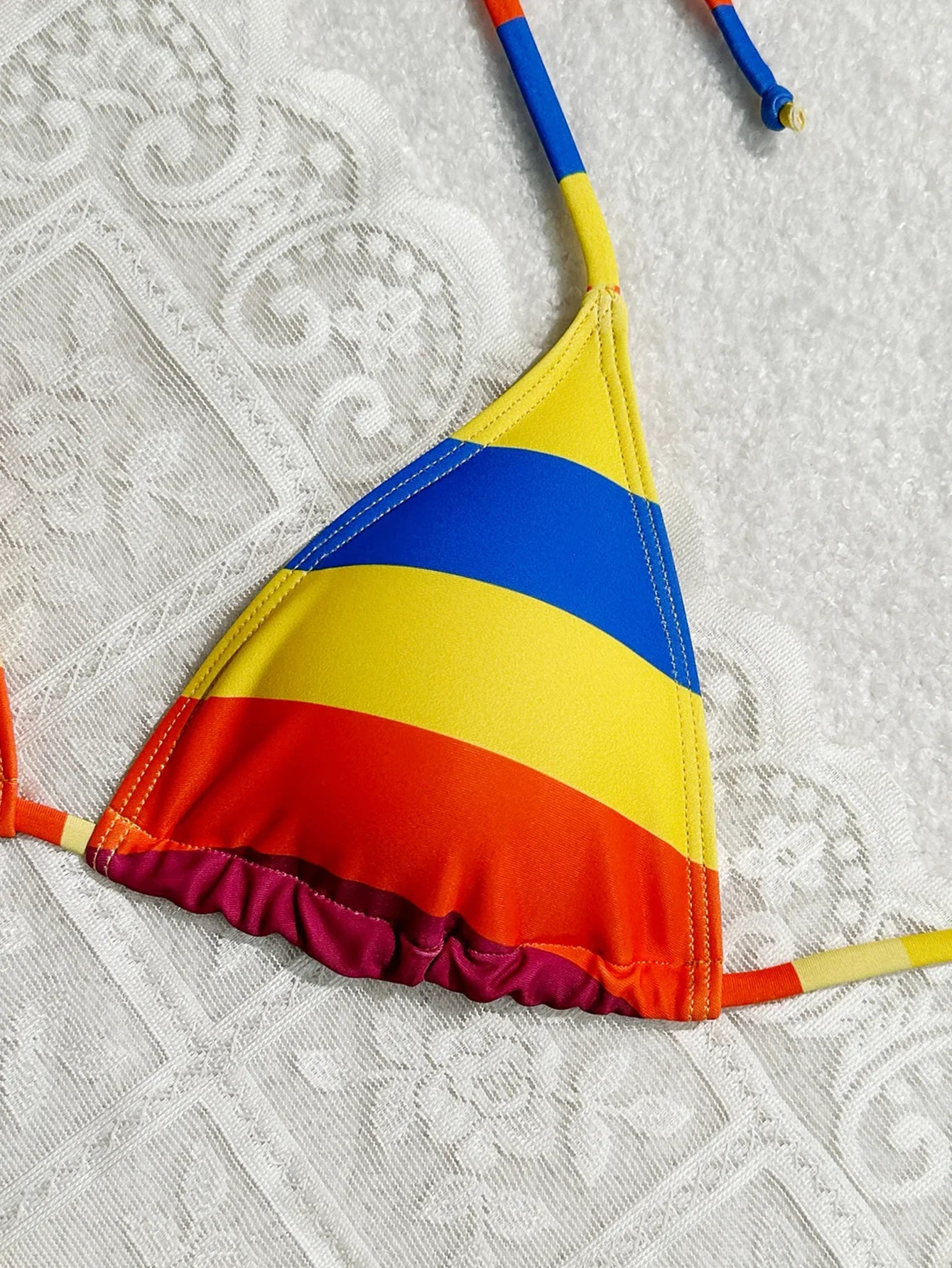 Women's Rainbow Color Bikini Set Sexy Beach Vacation Backless 2 Piece Swimsuit 2024 Summer Bathing Suit Bra Push Up Swimwear