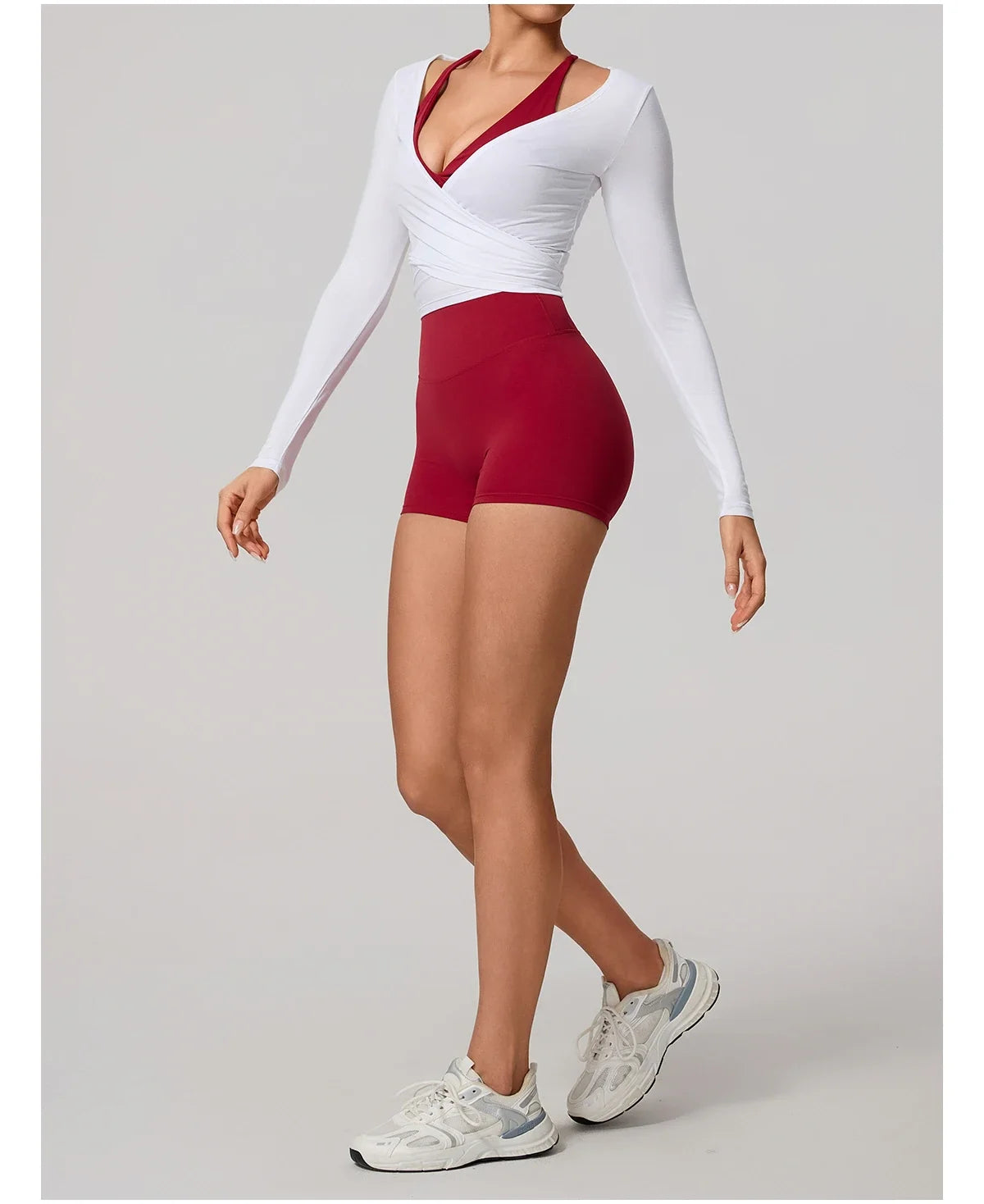 Hearuisavy Summer Women's Yoga Shirt Long Sleeve Sportswear Gym Breathable Quick Dry Sports Top Pilates Dance Ballet Wrap Tops