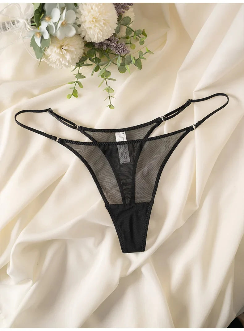 Lace Mesh Women Briefs Sexy Thong Transparent Panties Underwear Low Waist Girls G String Seamless Lingerie Fitness T Back