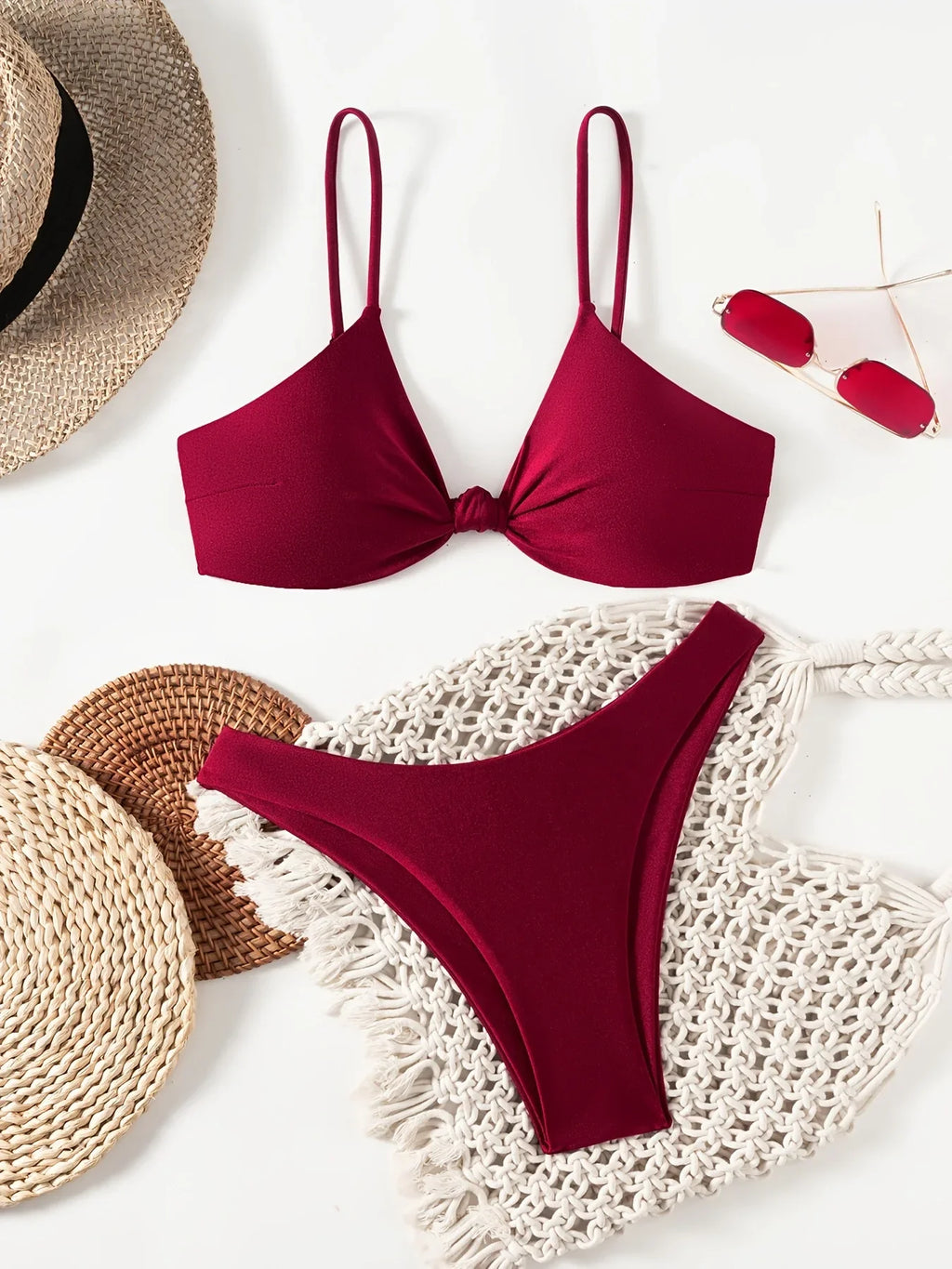 Sexy Front Bow Push Up Micro Bikini Set 2026 Women Elegant Red Holiday Swimsuit Summer Beach Bathing Suit Thong Swimwear Biquini