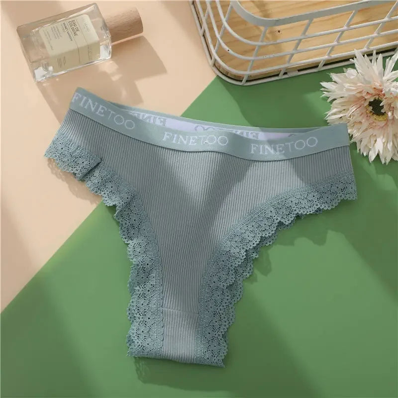 FINETOO 2Pcs/Set Women Cotton Brazilian Panties Plus Size M-2XL Lingerie Sexy Lace Underwear Low Rise Girls Intimates Underpants