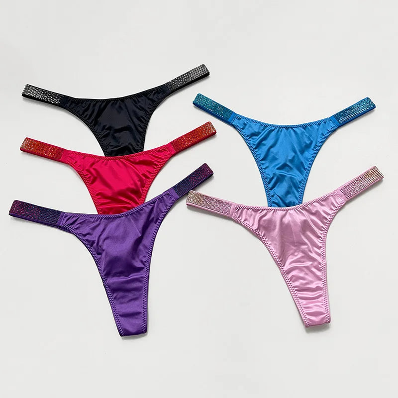 Letter Sexy Panties Women Thongs Rhinestones Diamonds G-string Sports Thong Low Waist Shorts Briefs T-back Fitness S-XL
