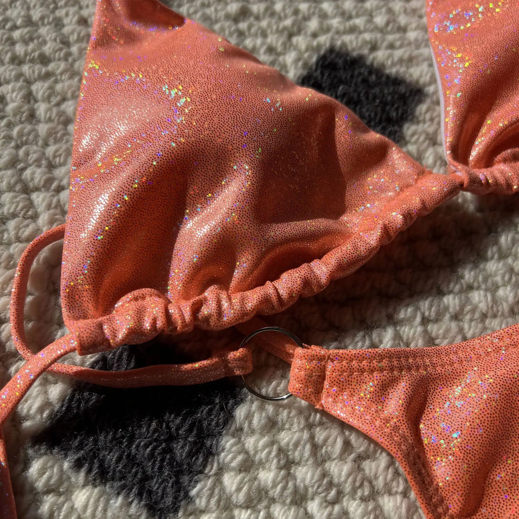 2026 Glitter Sparkling High Cut Halter Bikini Female Swimsuit Women Swimwear Two-pieces Bikini set Bather Bathing Suit Swim
