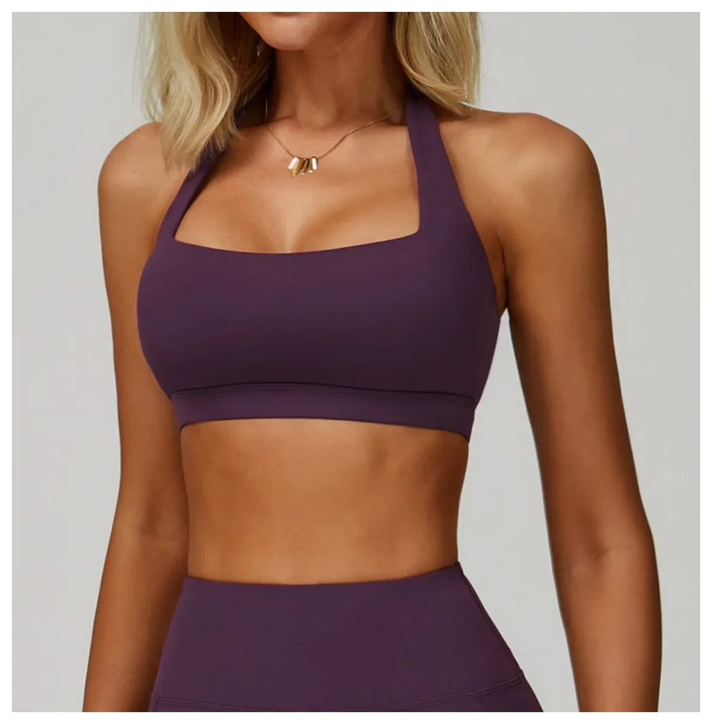 Woman Bra Gym Underwear Yoga Sport Bra Outdoor Jogging Hanging Neck Shoulder Strap Fitness Sports Bra Breathable Sexy Female Top