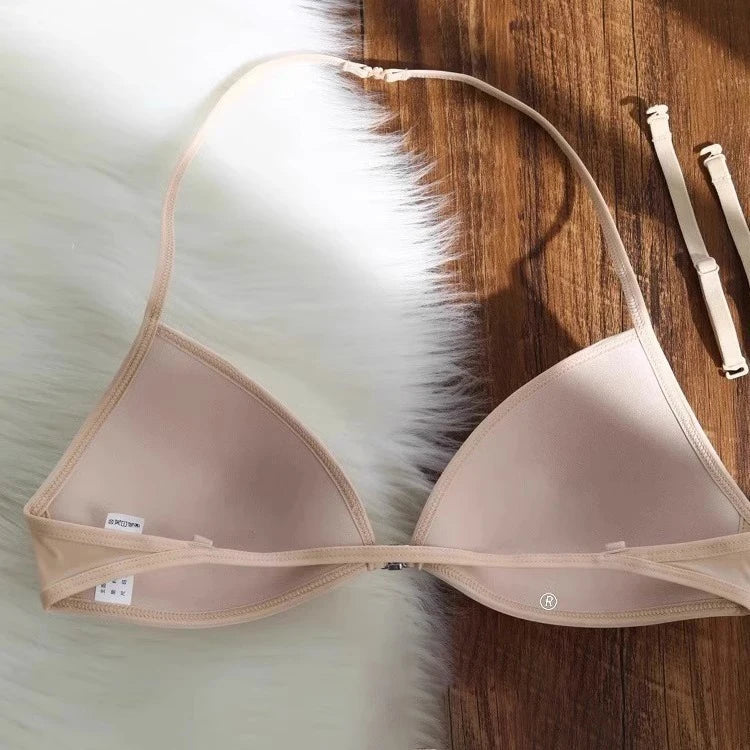 Sexy French Triangle Bra No Underwire Push-Up Front Button Beauty Back Women's Exquisite Lingerie Thin Bikini Seamless Bra