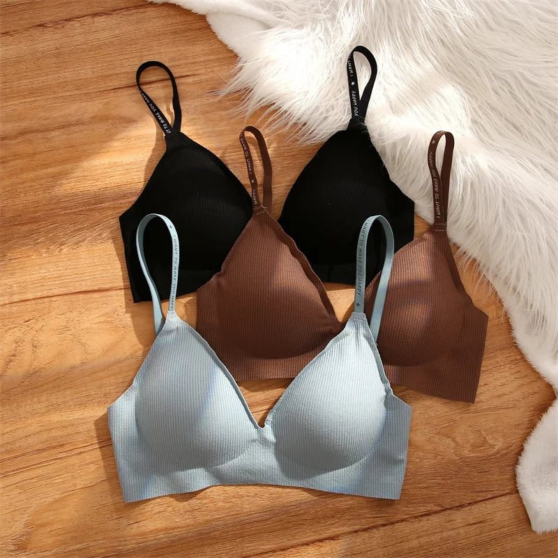 Deep V Knitting Bra Women Wireless Bras Sexy Padded Bralette Ladies Comfortable Brassiere Female Soft Underwear 6 Colors 2023