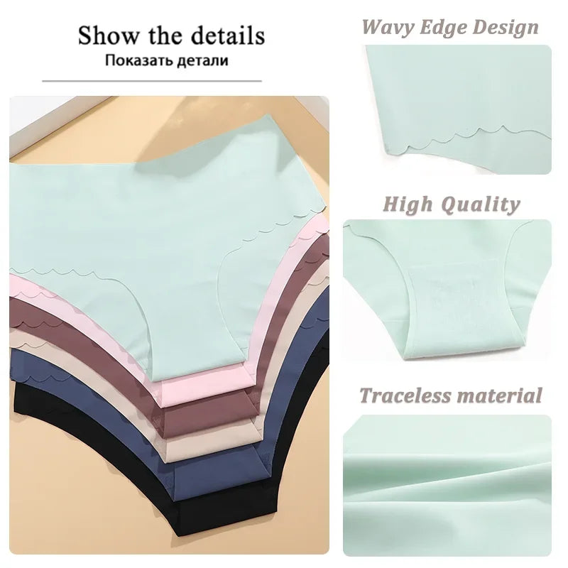 Seamless Women Briefs S-XXL Wave Edge V-shaped Underwear Panties Ice Silk Underwear For Women Low Waist Briefs One Piece Panty