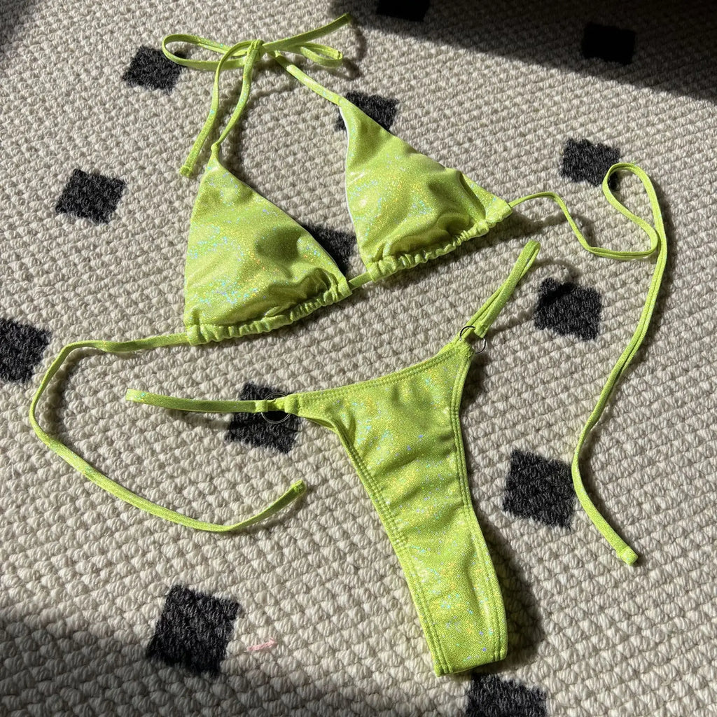 2026 Glitter Sparkling High Cut Halter Bikini Female Swimsuit Women Swimwear Two-pieces Bikini set Bather Bathing Suit Swim