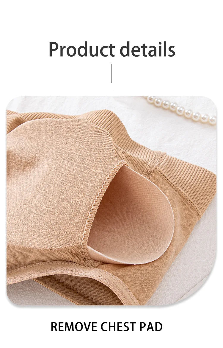 Women's Strapless and Wire-free Bandeau Bra with Full Cup Thin Mold Padding Non-slip Silicone Seamless Bra Plus Size Underwear