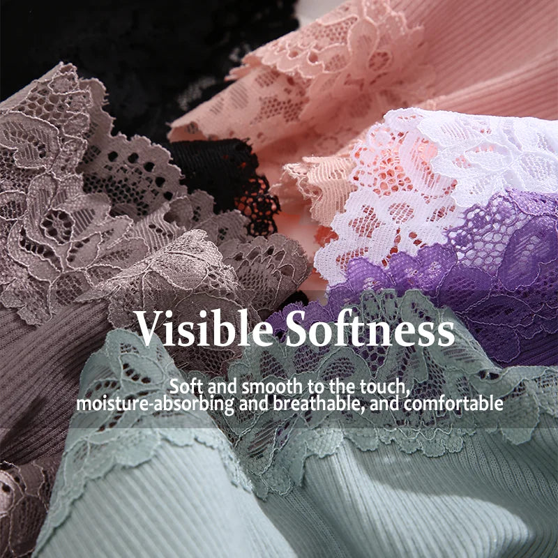 New Lace Seamless Cotton Panties Ribbed Maillard Brazilian Pants LowWaist Women Panties Breathable Girls Underwear Soft Lingerie