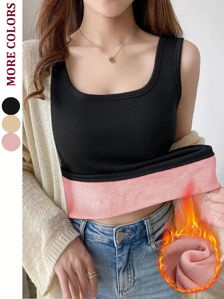 Women Winter Warm Camisoles Velvet Tops Thickened Undershirt Female Sleeveless Thermal Underwear Cozy Camisole Warm Sling