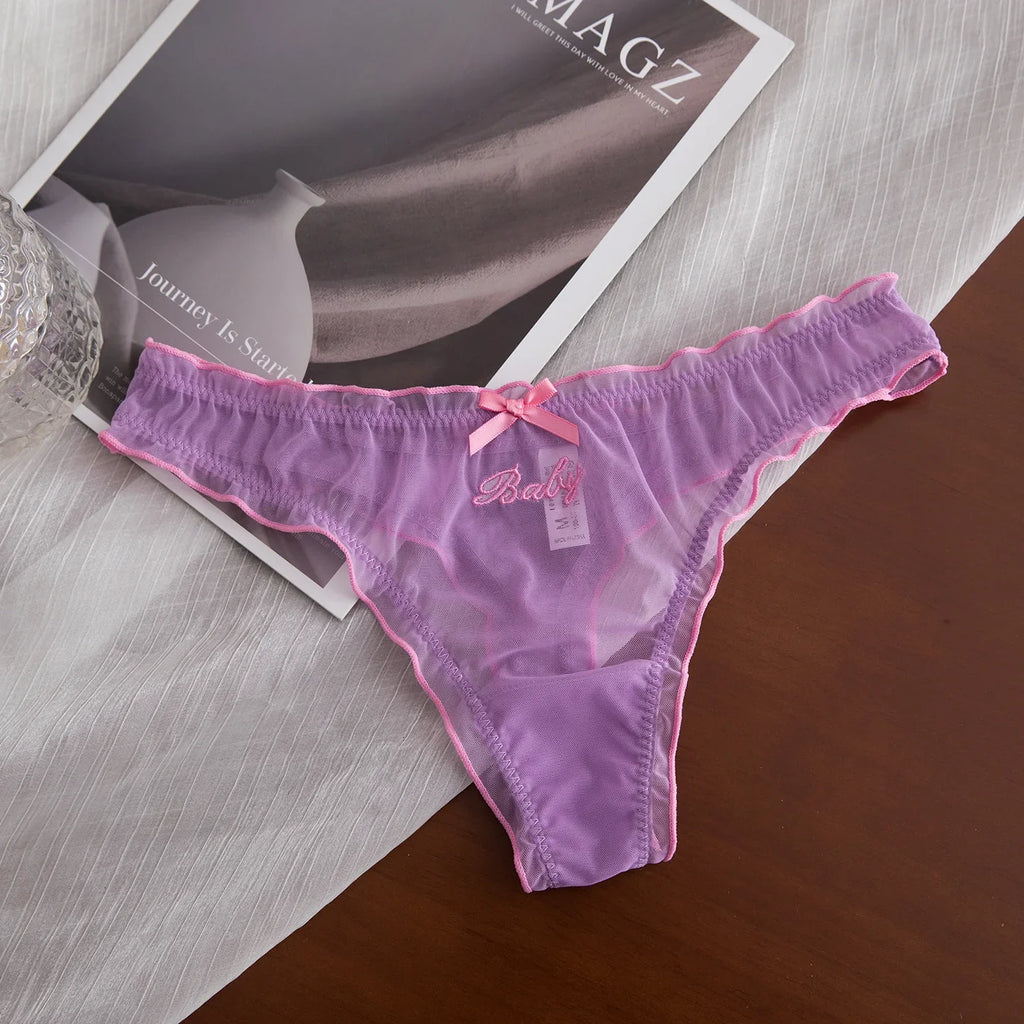 Lace G String Thin Mesh Sexy Girls Panties Women Briefs Thong Hollow Out Underwear Transparent Female Low Waist Lingerie