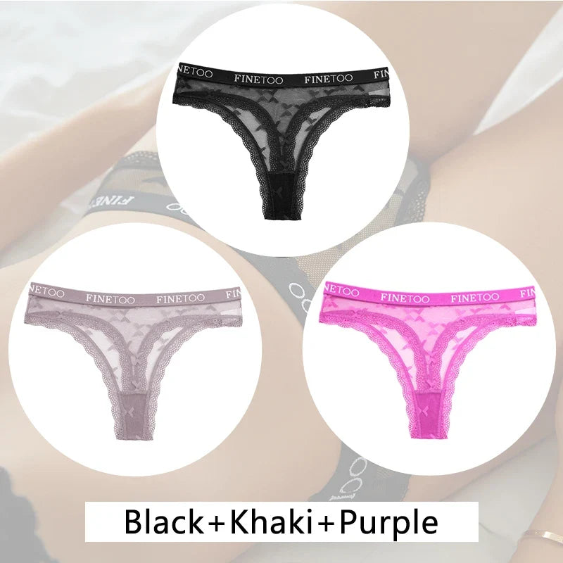 New 3Pcs Lace Thongs Women Floral G-string Underwear Trendy Letter T-Back Underpants Sexy Low Waist Bikini Panties Ladies Panty