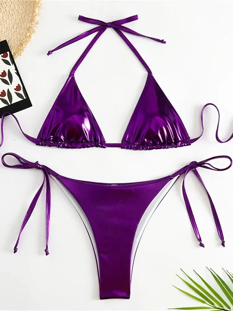 Sexy Brozing Gold Bikinis Sets Women Push Up Micro Bikini Swimsuit 2026 Brazilian Beach Bathing Suit Tie Side Triangle Swimwear