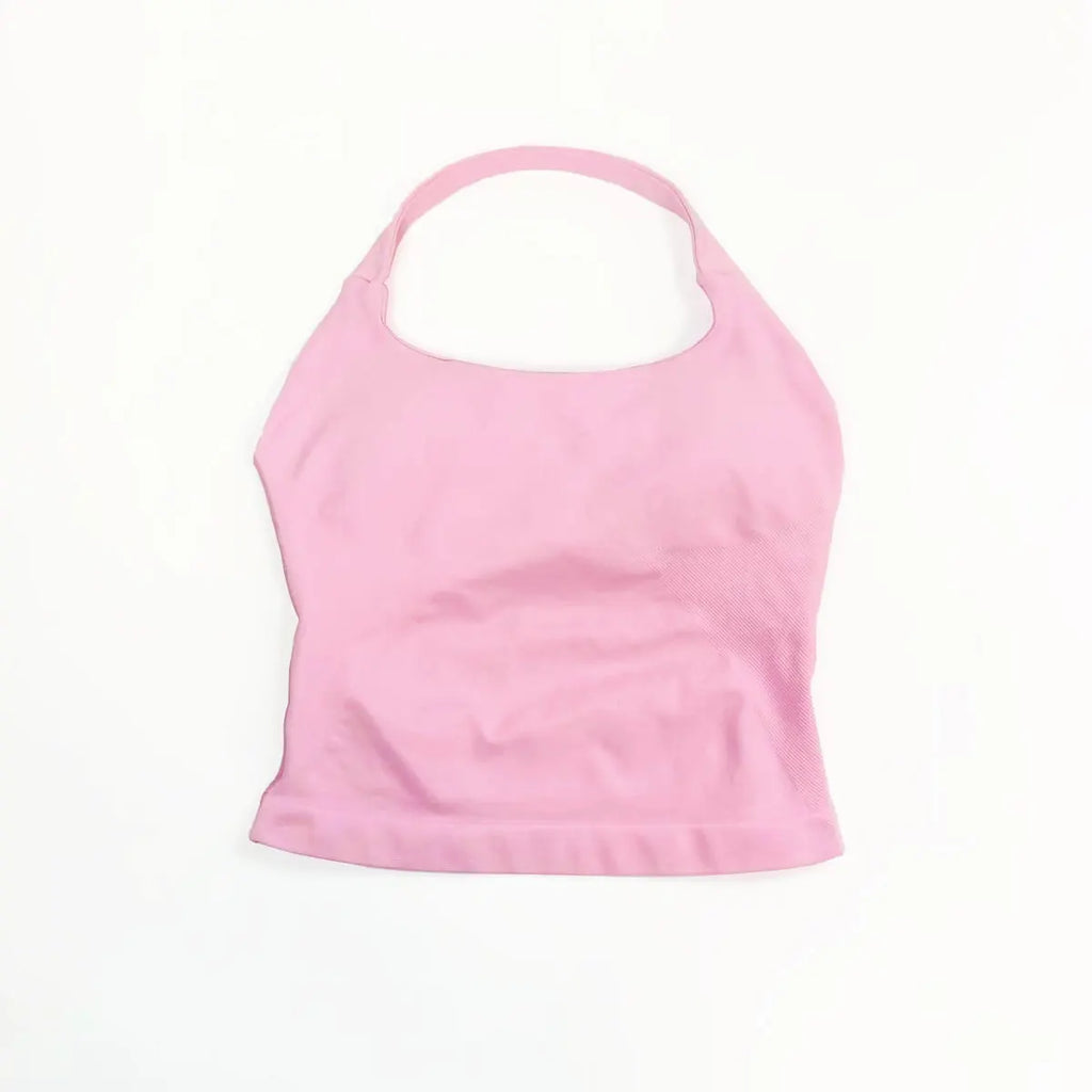 NCLAGEN Gym Halter Top Woman longline strappy tank Padded yoga clothing Fitness workout Running Activewear pilates clothes