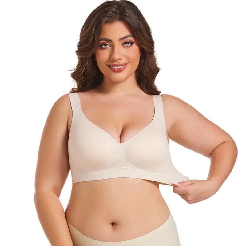 Women's Soft Support Seamless Wire-Free Bra Deep V Thin Bra Push-up Full Cup Comfortable Breathable Solid Color Bra sostén