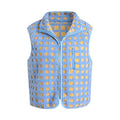 Women’s Fuzzy Checkered Vest Sleeveless Stand Collar Zip Up Vest Jacket Loose Spring Fall Warm Outwear
