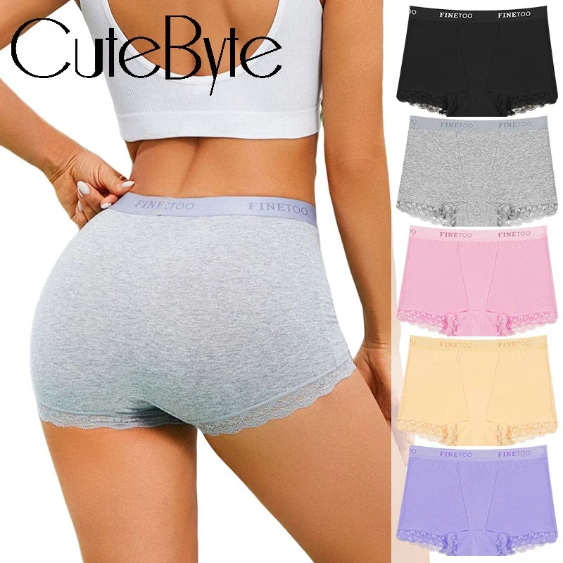 Women's Cotton Lace Boyshorts Sexy Letter Belt Breathable Boxer Panties High Waist Stretch Briefs Comfortable Sport Shorts S-XXL
