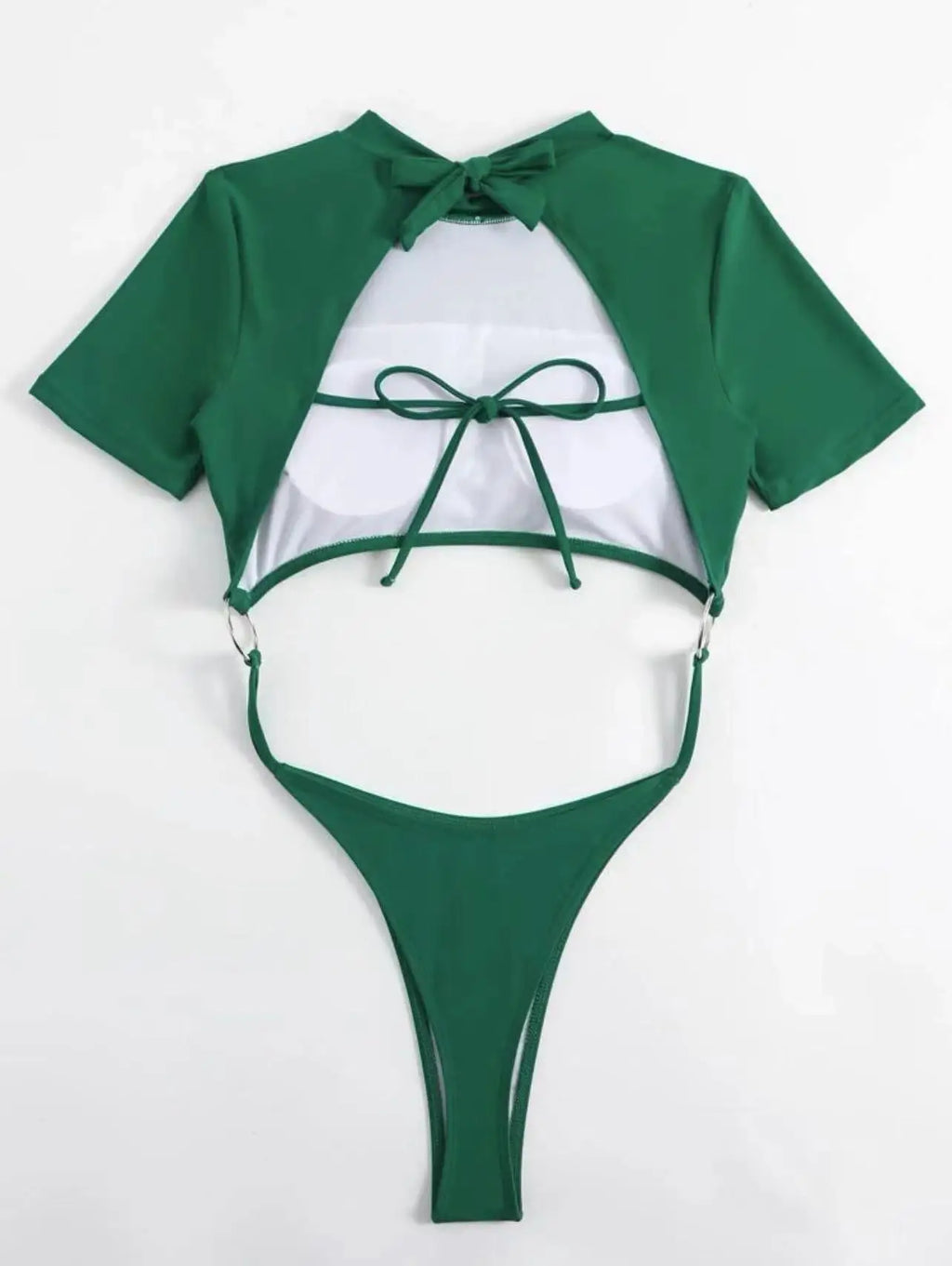 Bikini Women Swimsuit 2024 Blue Short Sleeve Hollow Out Thong Monokini Brazilian Beach Bathing Suit Push Up One Piece Swimwear