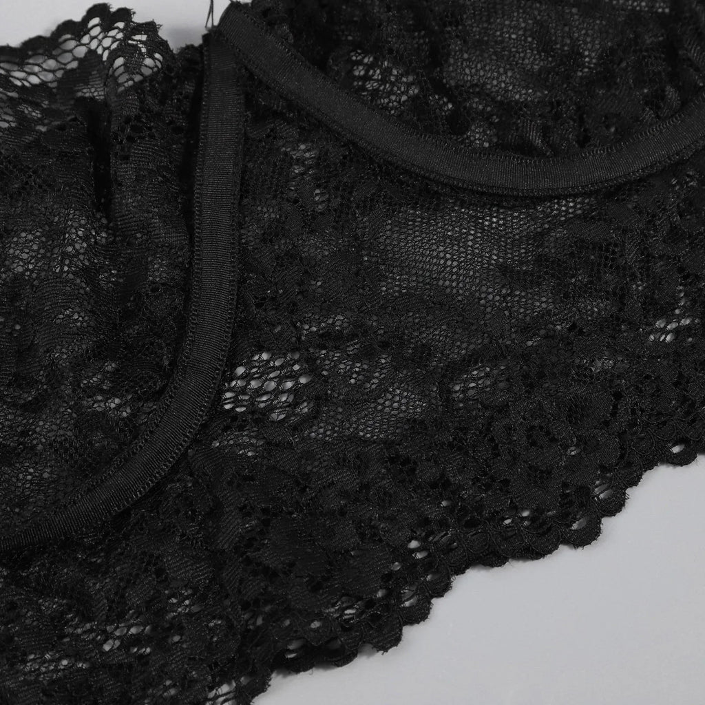 3PCS Lace See Through Bra Set Women Sexy Lingerie Underwear Halter Tops Bra and Panties Garter Intimate Sex Costumes