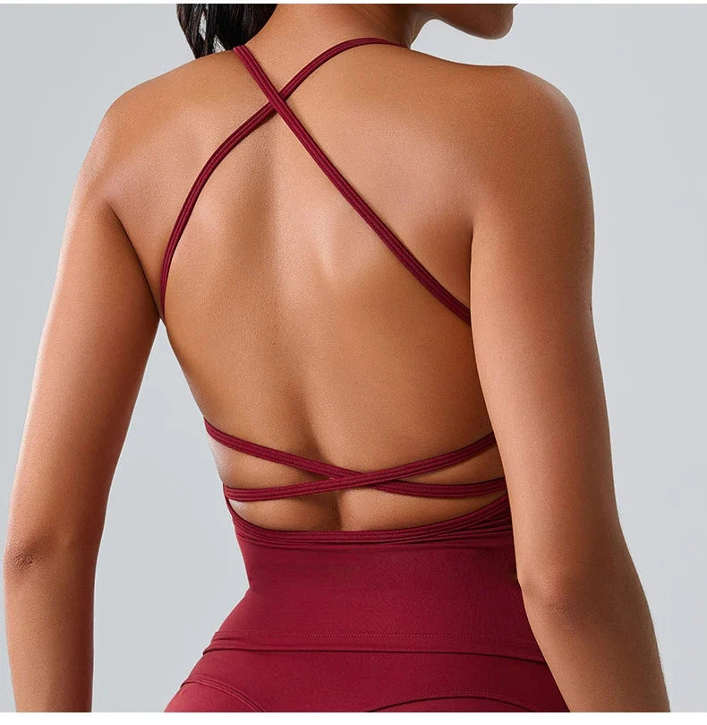 Women Sports Underwear Beautiful Back Cross Back Fitness Sports Bra Top Gym Yoga Athletic Tight Workout Jog Soft With Chest Pad