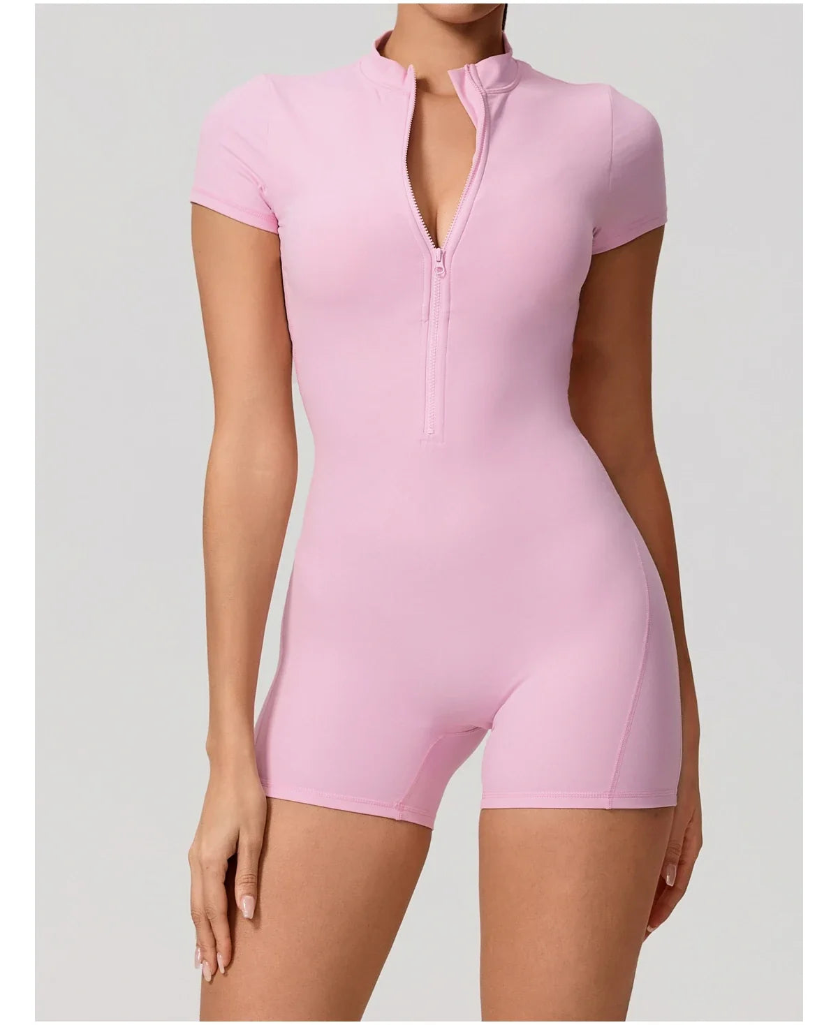Hearuisavy Summer Women's Short Sleeved Sports Overalls Running Yoga Jumpsuit High Stretch Push Up Fitness Bodysuit With Zipper