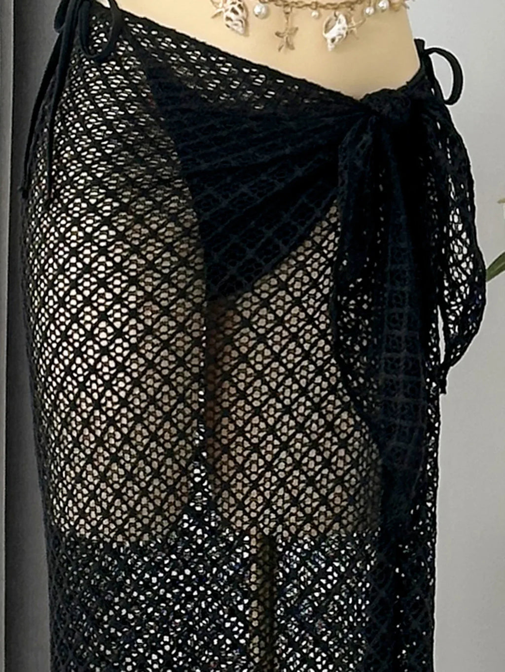 Vintage Beige Black Mesh Skirt 3 Piece Bikini Set 2026 Women Metal Chain Strap Push Up Bra Swimsuit Beach Bathing Suit Swimwear
