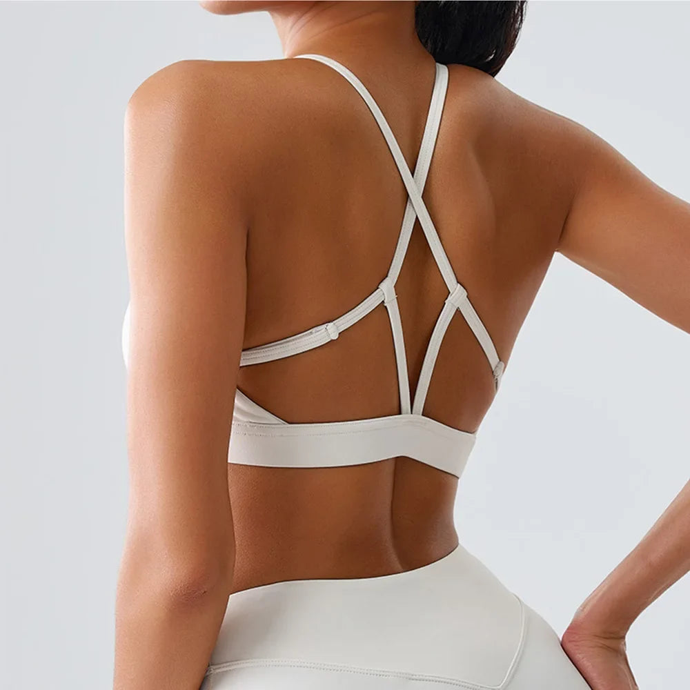 Beautiful Back Cross Back Women Bra Fitness Bra Tights Yoga Vest High Strength Shockproof Gym Sports Top Push Up With Chest Pad