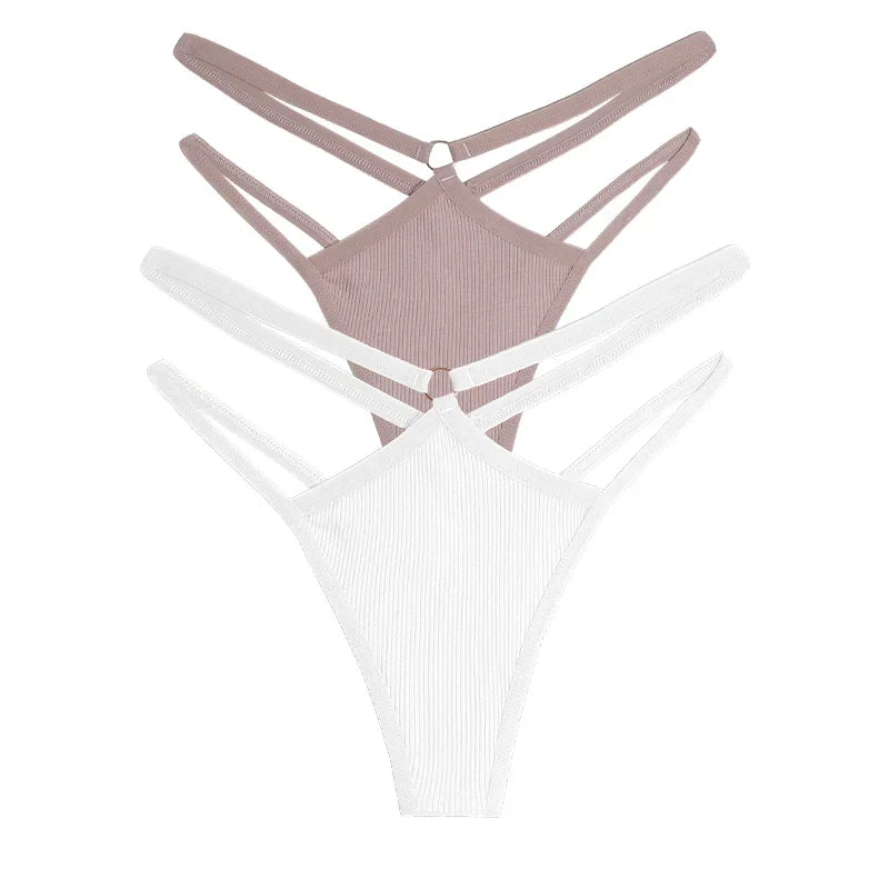 2PCS Women Sexy Cotton Panties Two Belts Hollow Out G-String Thongs Breathable Underwear for Female Solid Color Lingerie S-XL